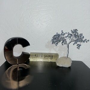 Decorative Silver Letter C and Crystal Tree Set
